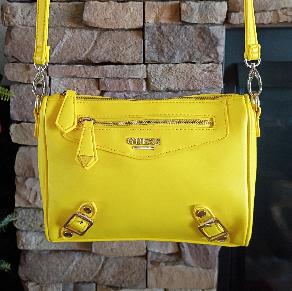 Guess Lemon Yellow Belt Buckle Embellished Crossbody Bag